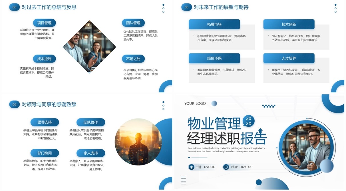 蓝色商务风物业管理经理述职报告PPT模板