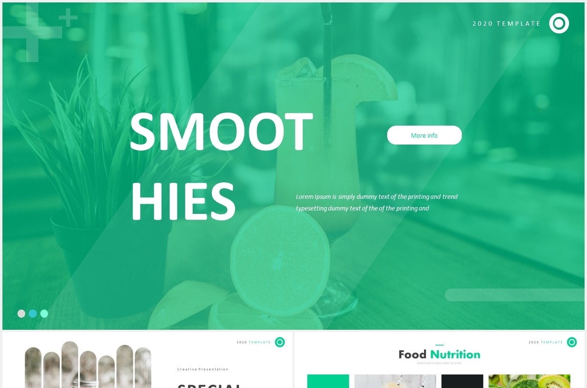 绿色圆角圆形饮品图片排版国外PPT模板Smooth Hies Template