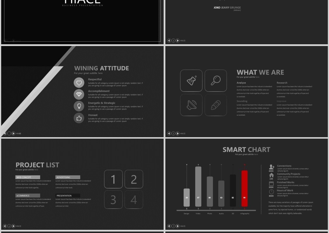 黑色高端商务PPT信息图表模板HICE Powerpoint