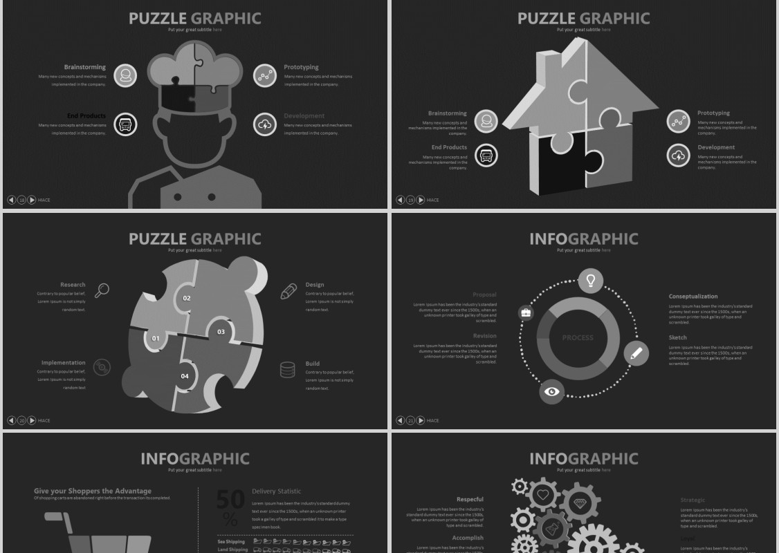 黑色高端商务PPT信息图表模板HICE Powerpoint