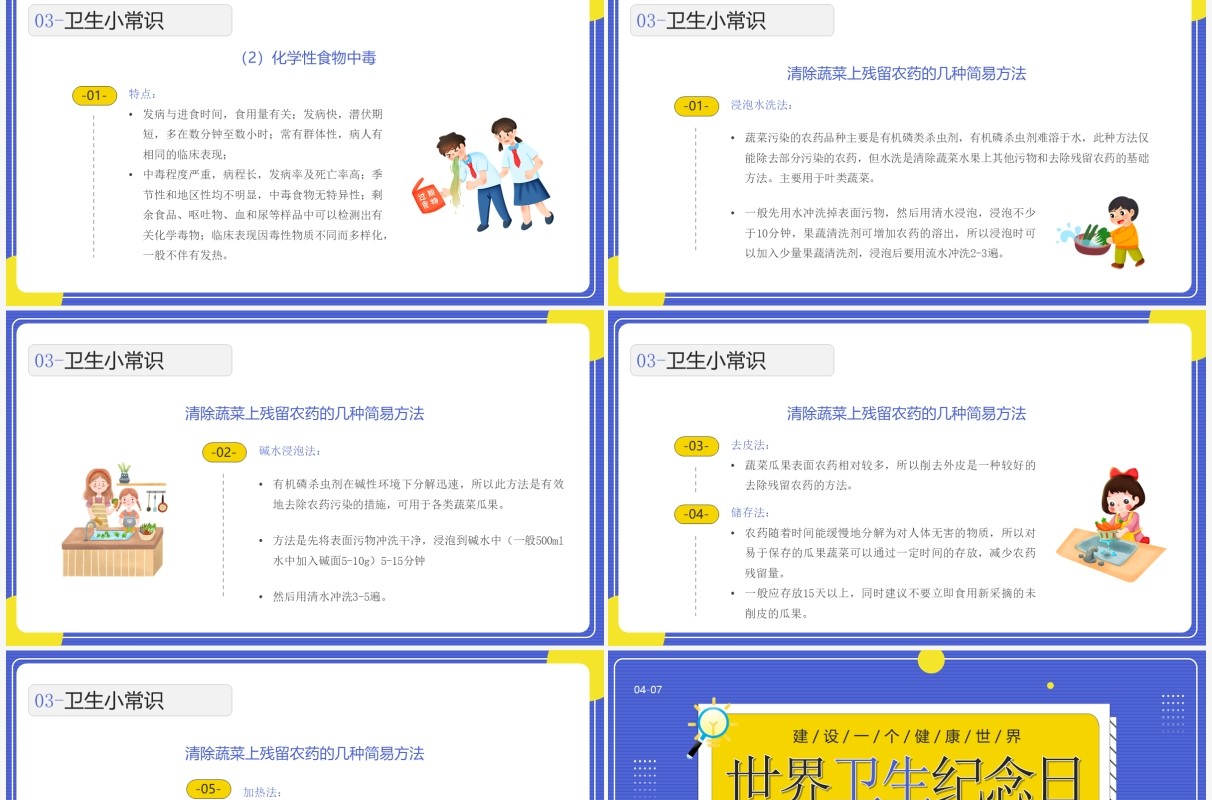 蓝色卡通风世界卫生纪念日知识介绍PPT模板