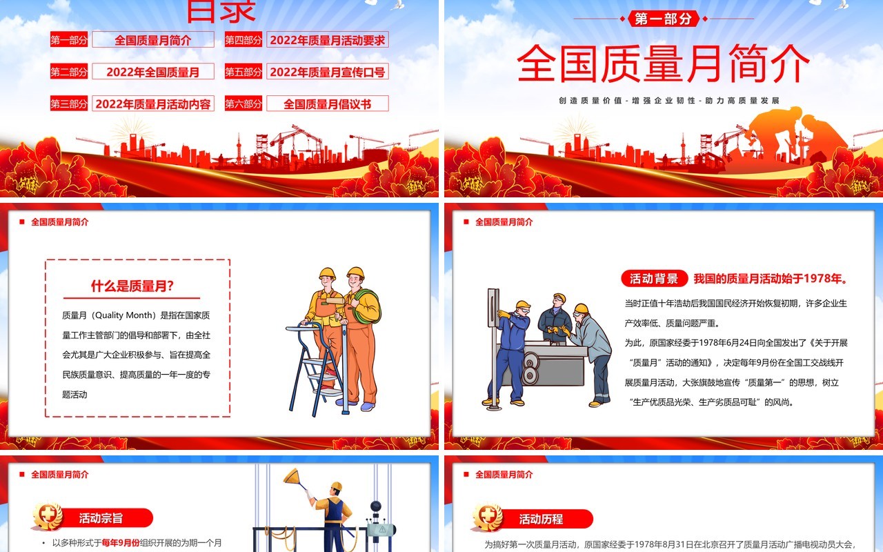 红色2022年全国质量月活动宣传PPT模板
