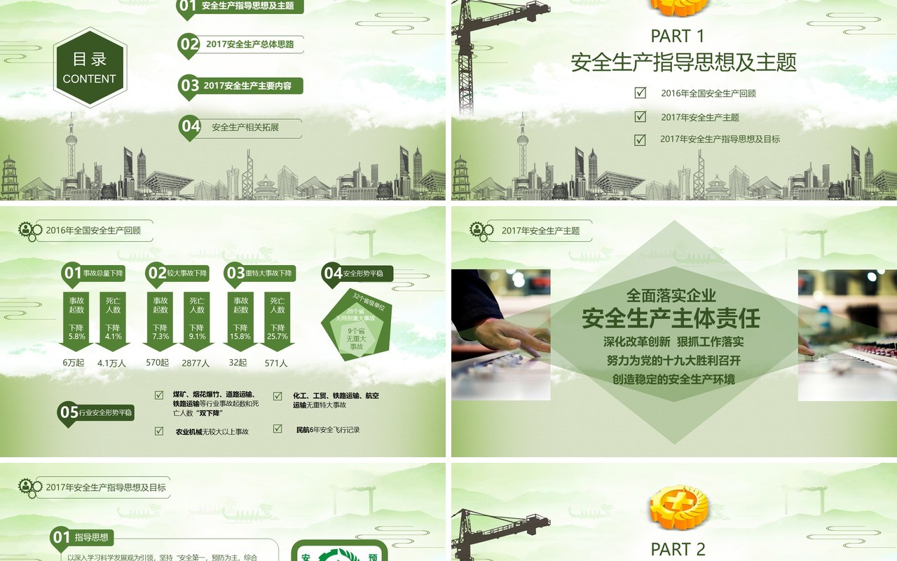 绿色蓝色安全生产PPT模板安全汇报