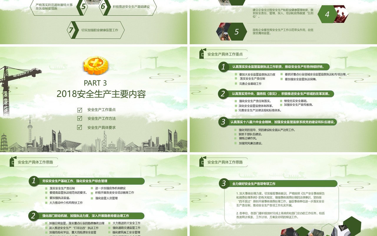 绿色蓝色安全生产PPT模板安全汇报