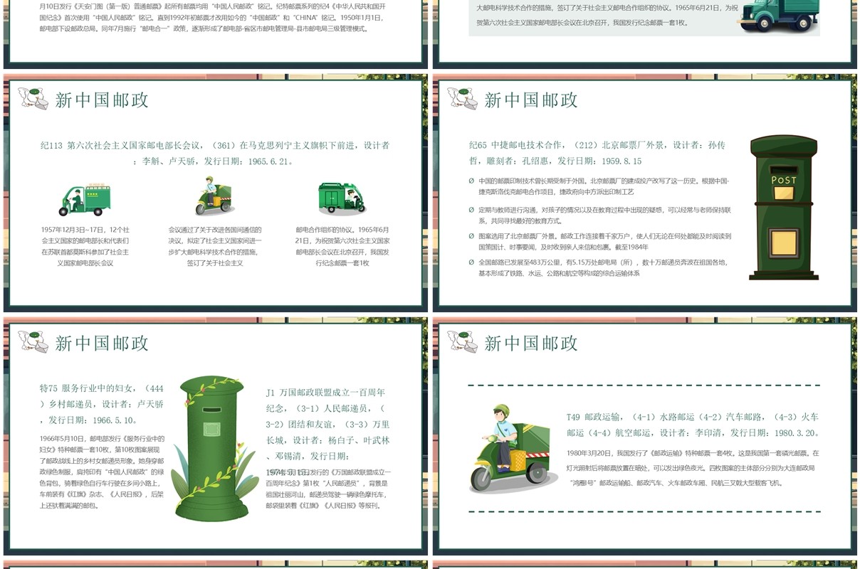绿色卡通风世界邮政日科普PPT模板