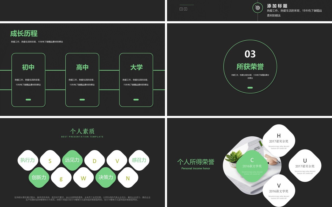 黑色精美简约求职应聘简历PPT模板