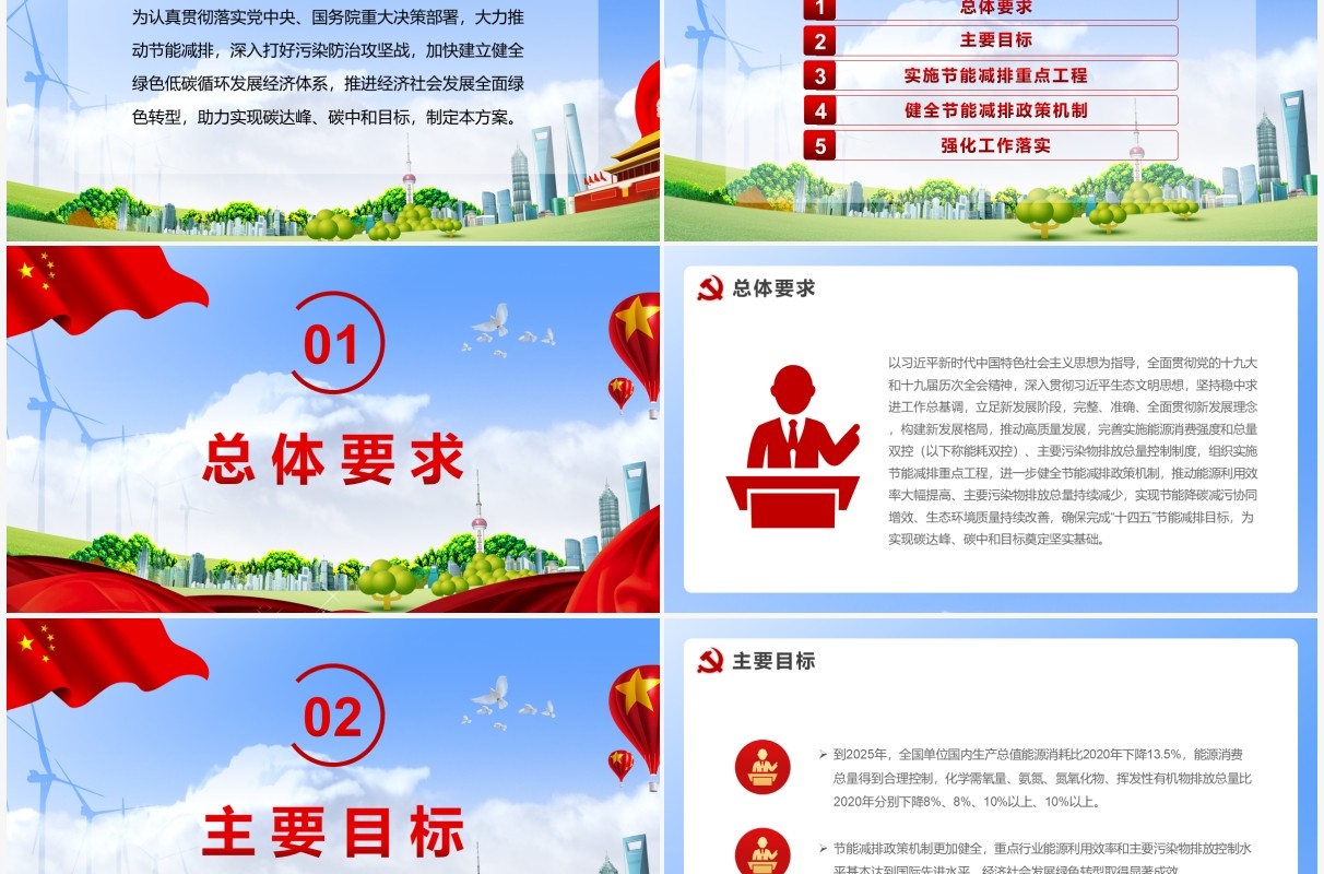 蓝色简约节能减排综合工作方案PPT模板