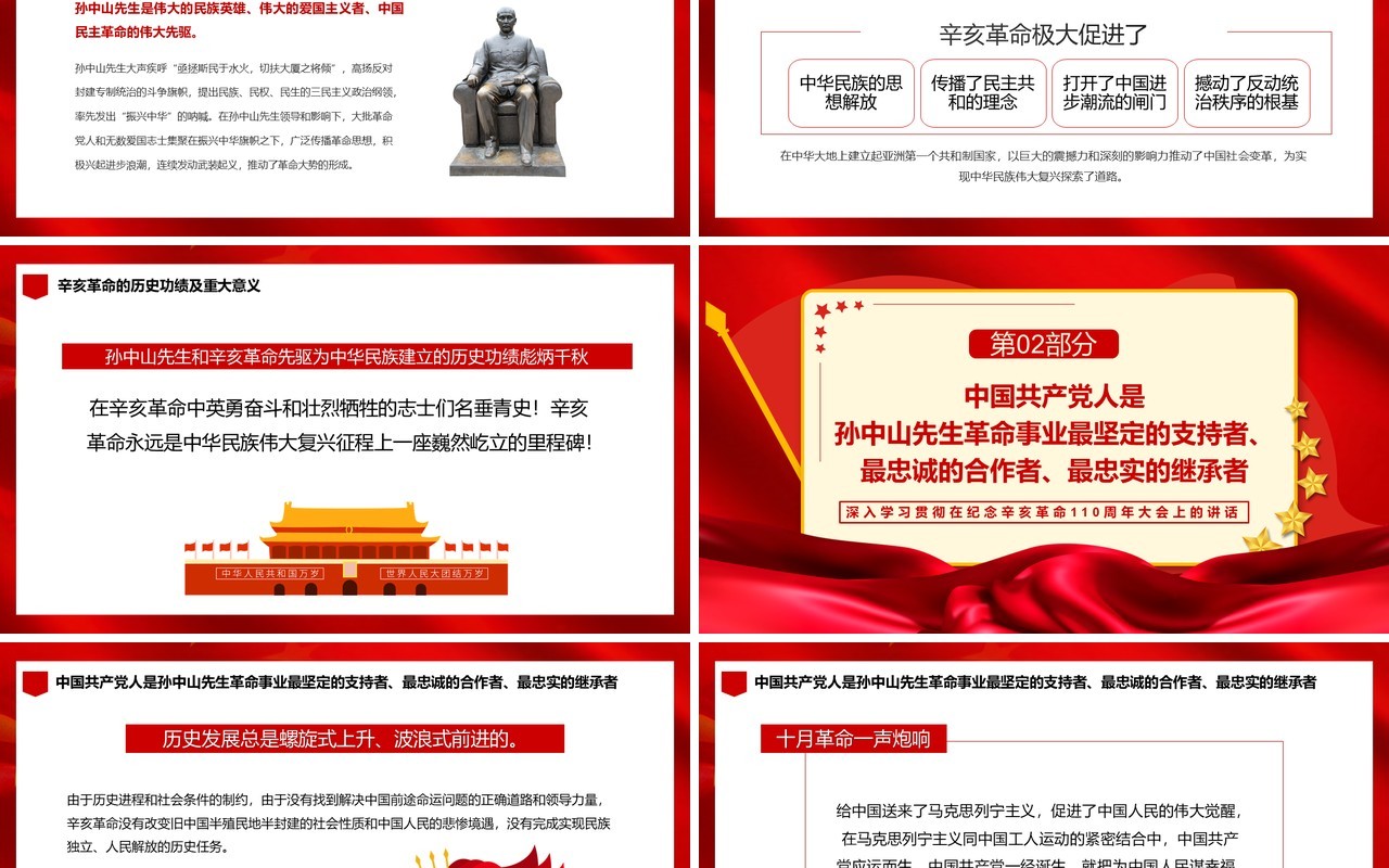 红色纪念辛亥革命110周年大会通用PPT模板