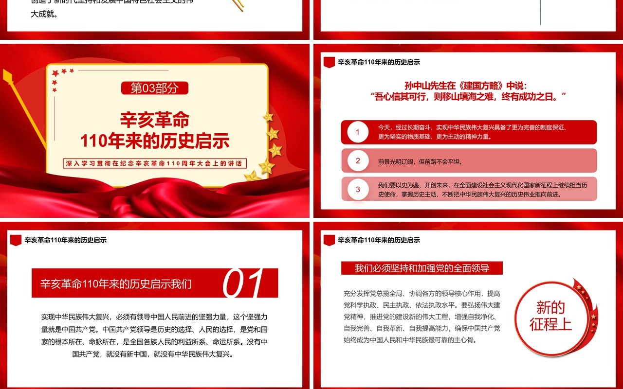 红色纪念辛亥革命110周年大会通用PPT模板