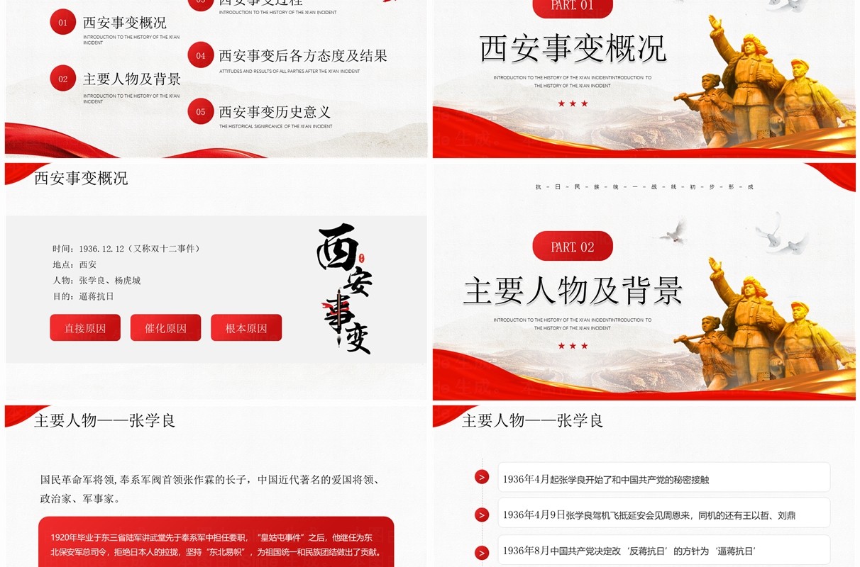 红色简约风西安事变历史介绍PPT模板