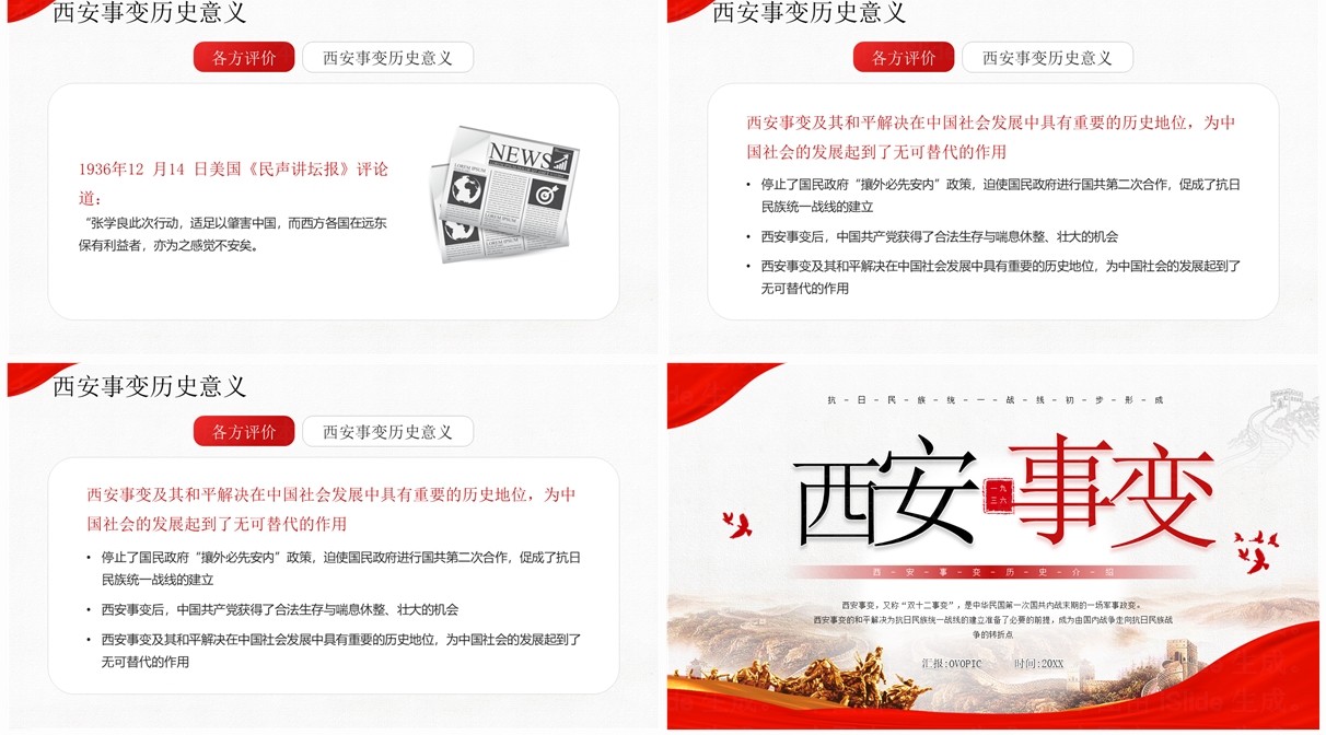 红色简约风西安事变历史介绍PPT模板