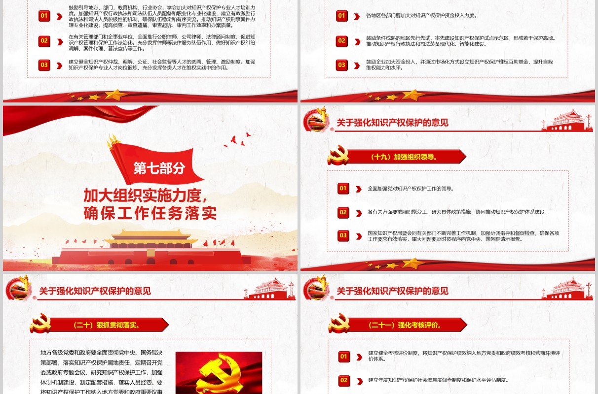 红色党政党建学习关于强化知识产权保护的意见培训PPT讲稿模板