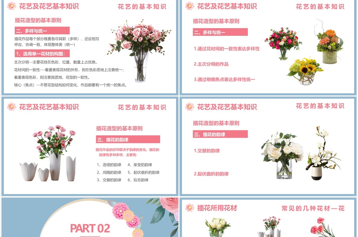 简约小清新插花基础培训课程PPT模板