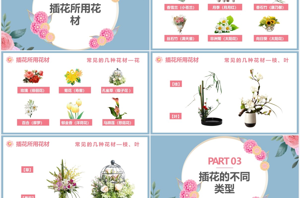 简约小清新插花基础培训课程PPT模板