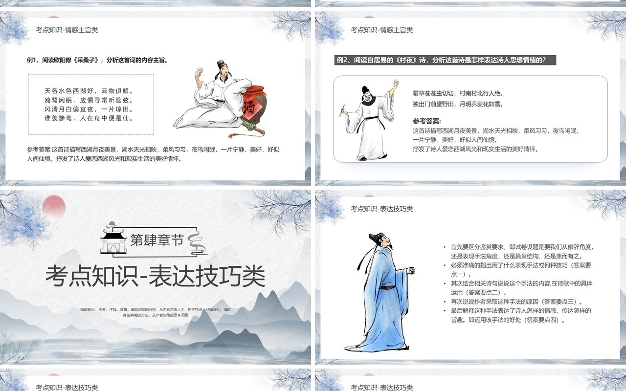 蓝色水墨中国风高考诗歌鉴赏PPT模板
