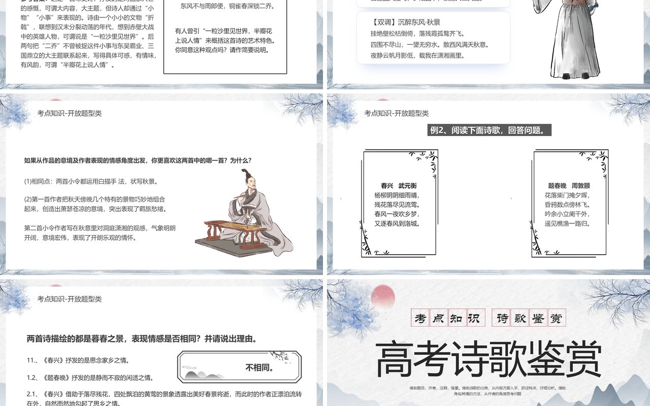蓝色水墨中国风高考诗歌鉴赏PPT模板
