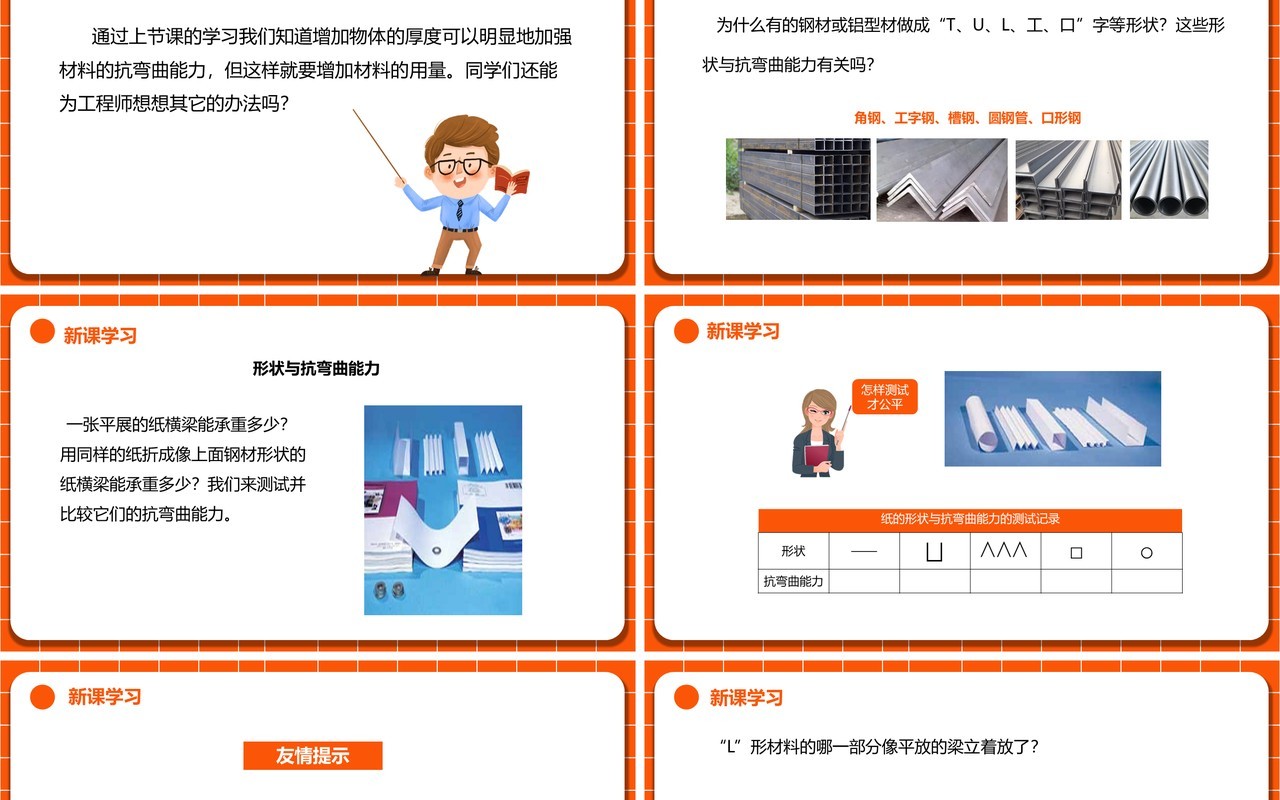教科版六年级科学上册形状与抗弯曲能力PPT模板