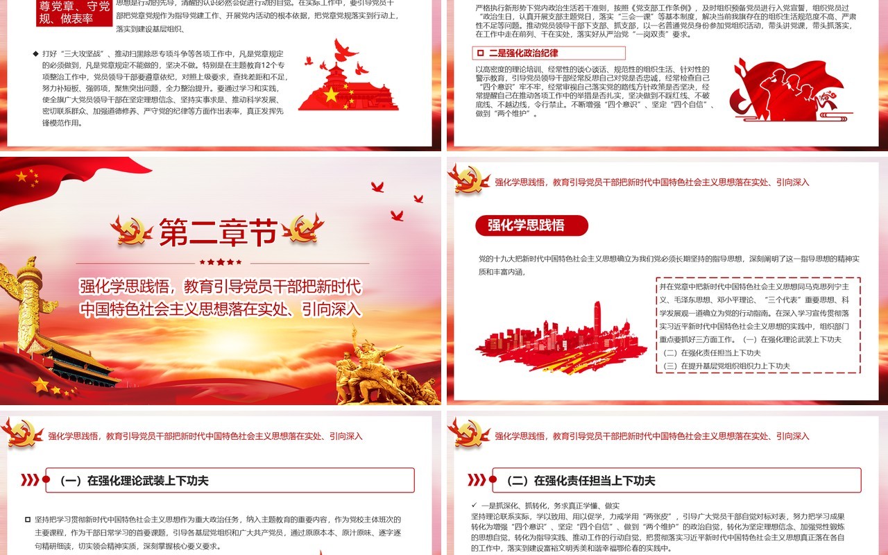 红色党政风践行党章遵守党规学习新时代中国特色社会主义思想PPT模板