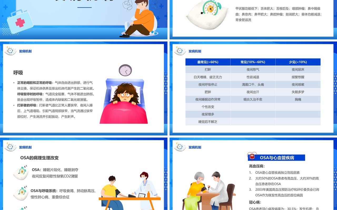 蓝色卡通风老年人睡眠障碍主题讲座PPT模板
