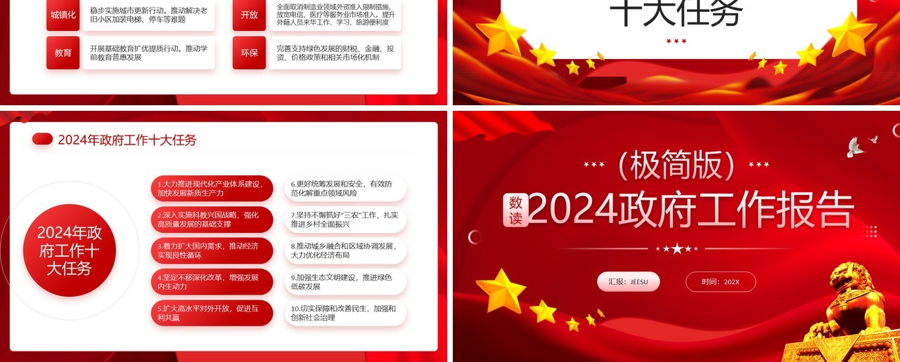 红色党政风数读2024两会政府工作报告PPT模板