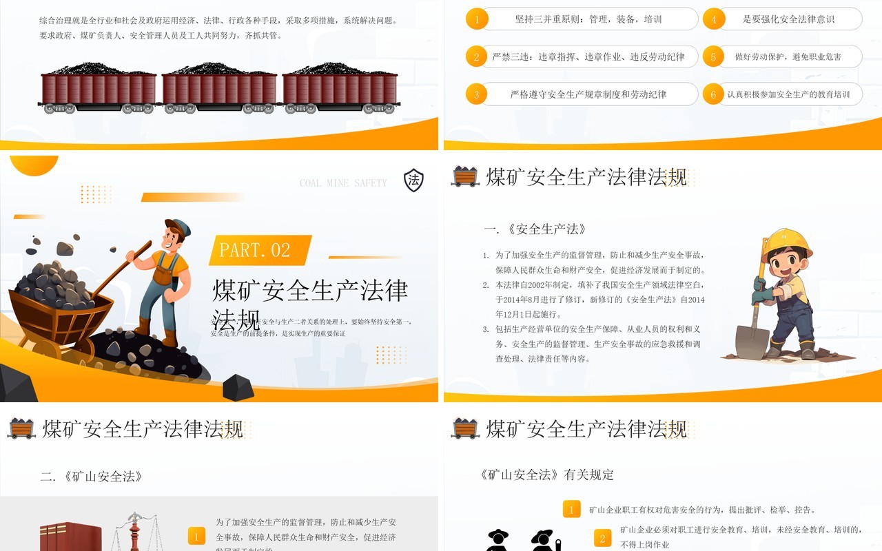 黄色简约风煤矿安全生产法律法规PPT模板