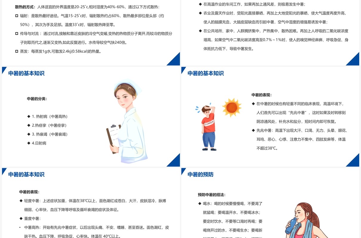 简约风护理查房中暑的预防与急救PPT模板