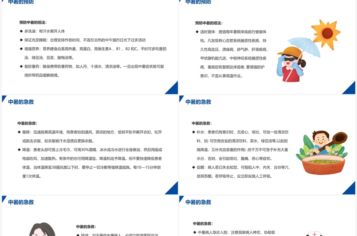 简约风护理查房中暑的预防与急救PPT模板