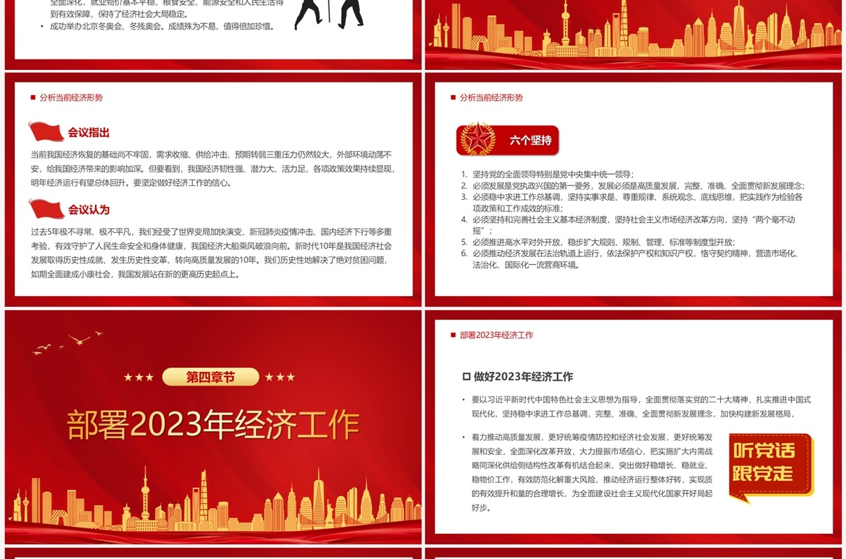 红色简约风2023经济工作这么干经济报告PPT模板