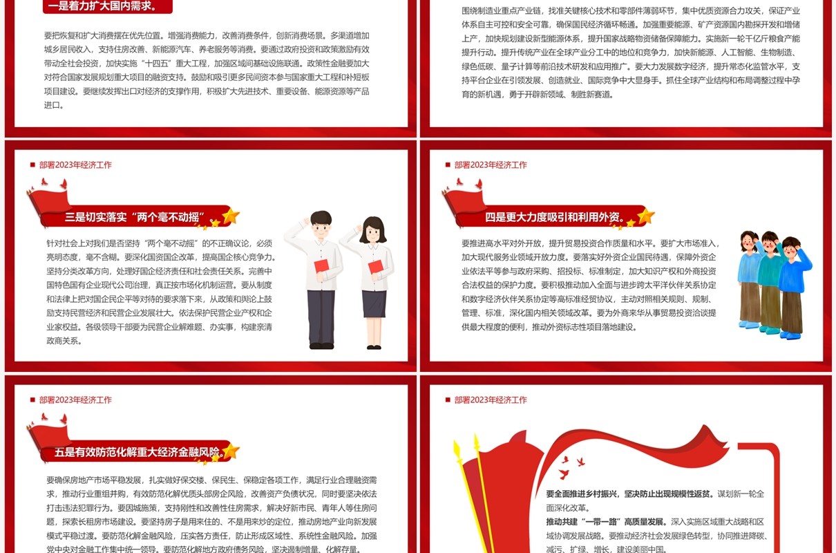 红色简约风2023经济工作这么干经济报告PPT模板
