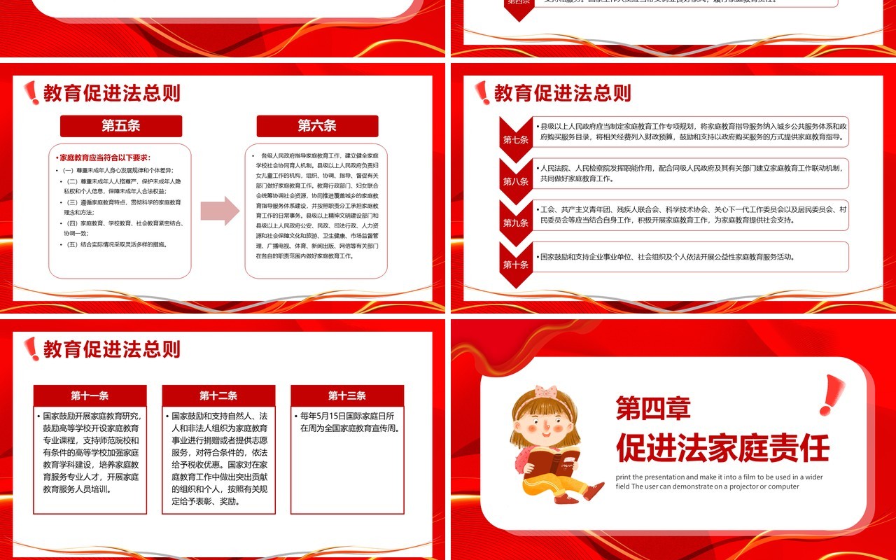 红色卡通家庭教育促进法PPT模板