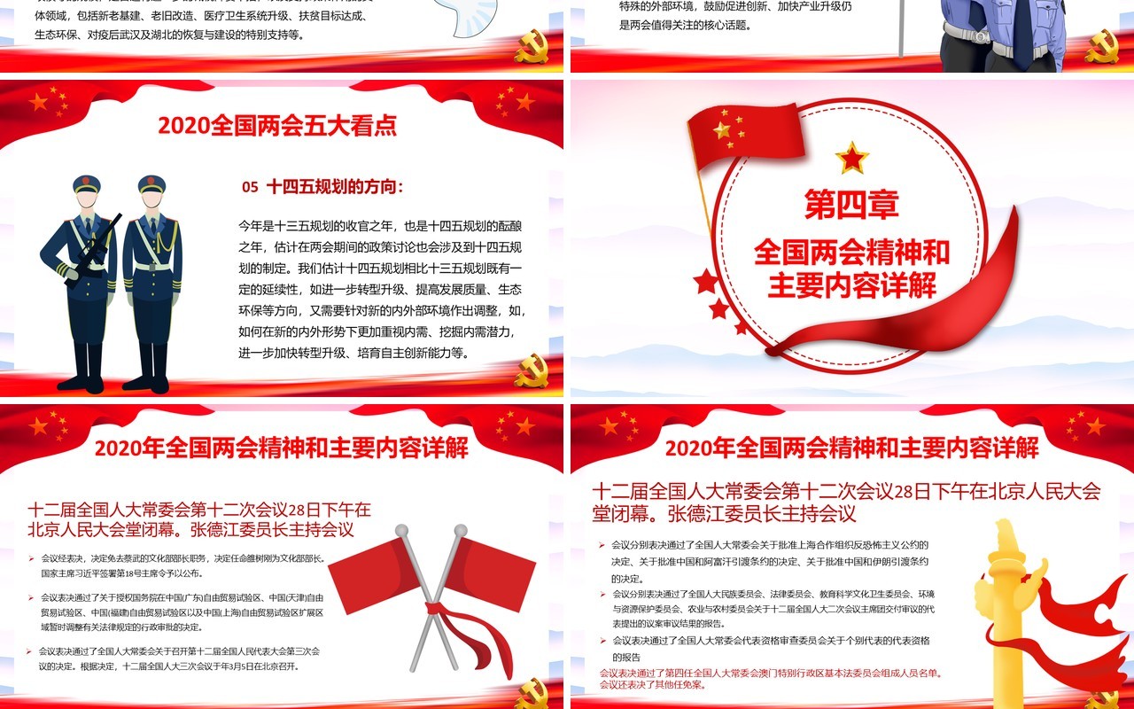 2020年聚焦两会解读报告政府工作总结党建党政PPT模板