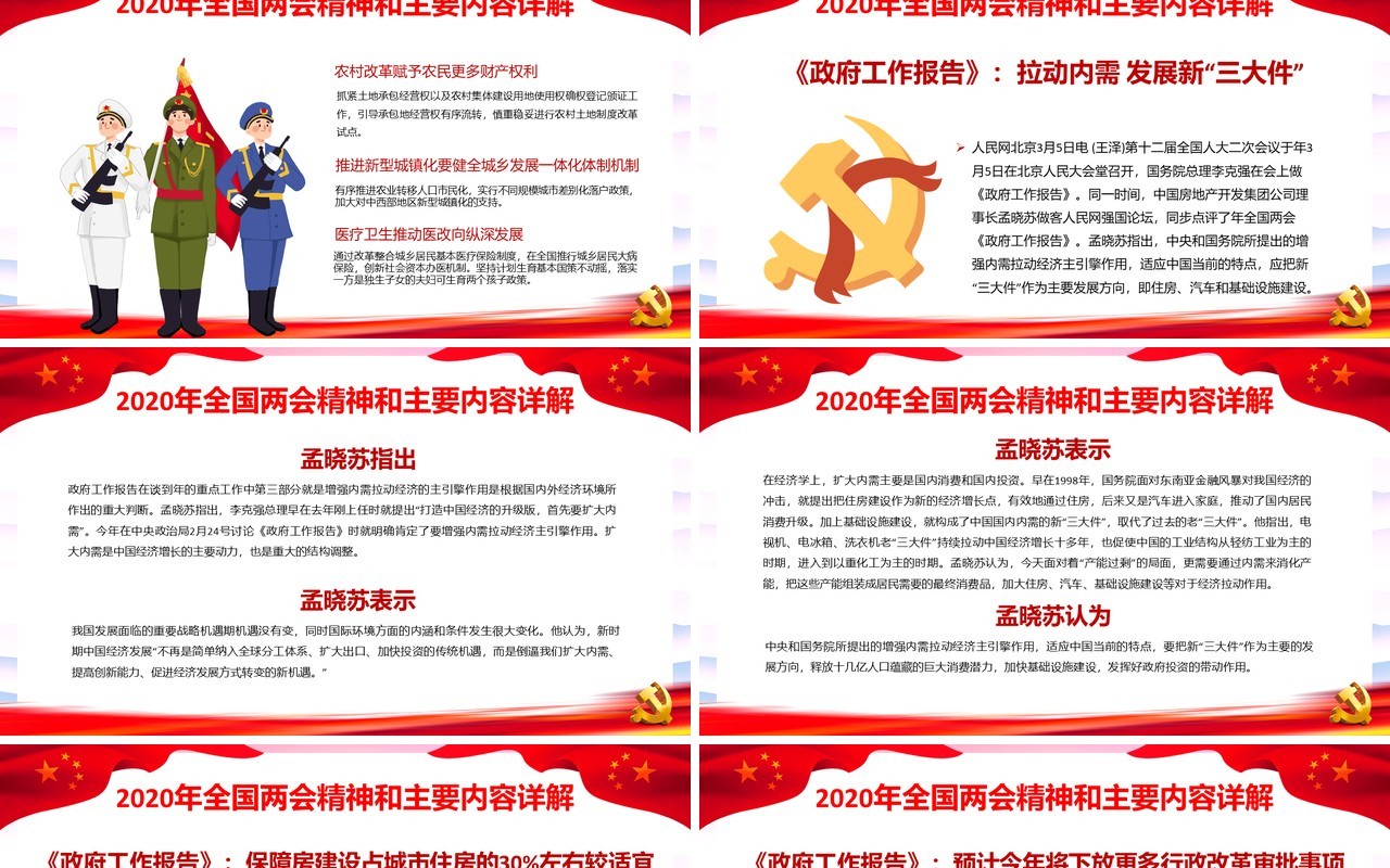 2020年聚焦两会解读报告政府工作总结党建党政PPT模板