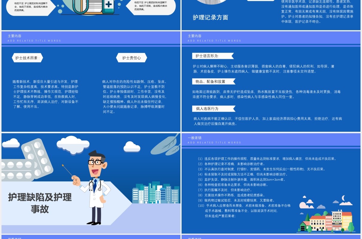 蓝色创意护理不良事件与隐患缺陷医院医疗医生PPT模板