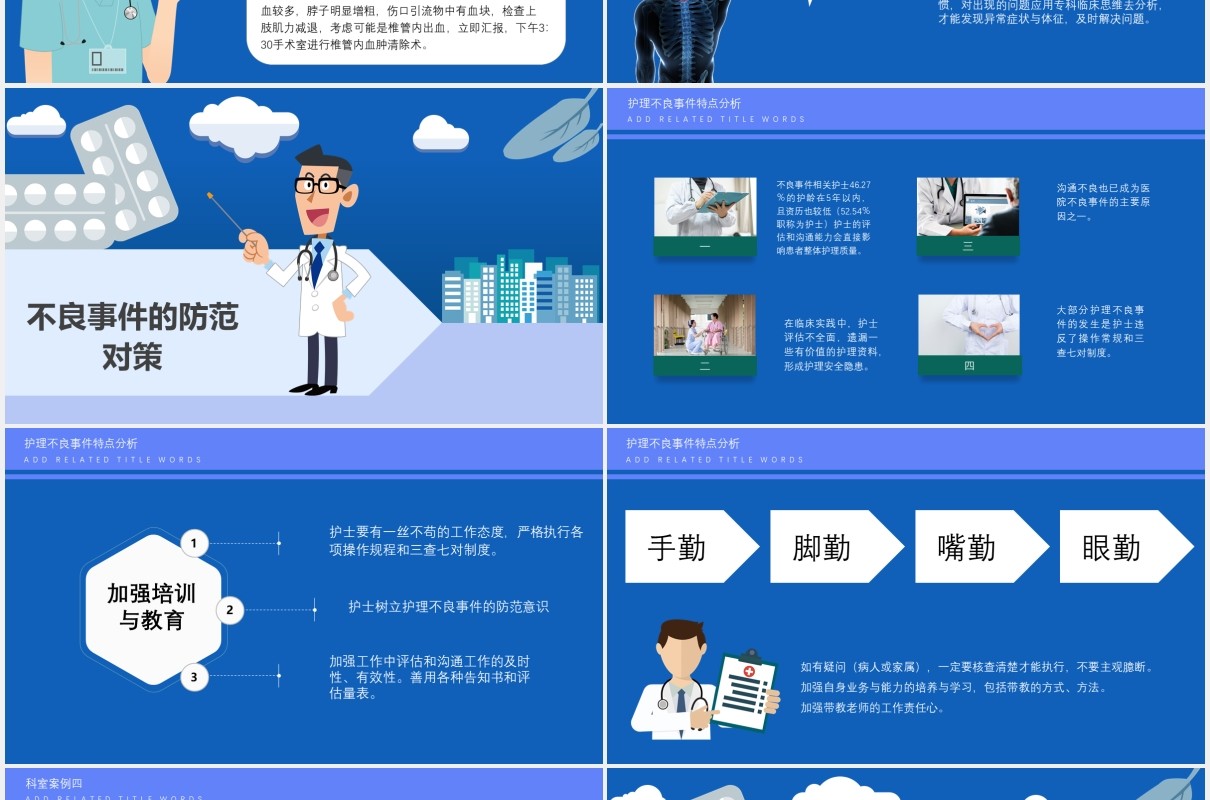 蓝色创意护理不良事件与隐患缺陷医院医疗医生PPT模板
