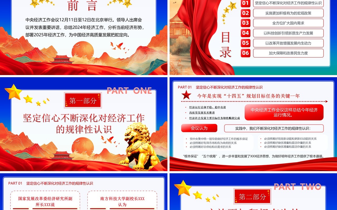 红色中国风经济工作怎么干PPT模板