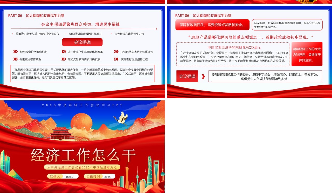 红色中国风经济工作怎么干PPT模板