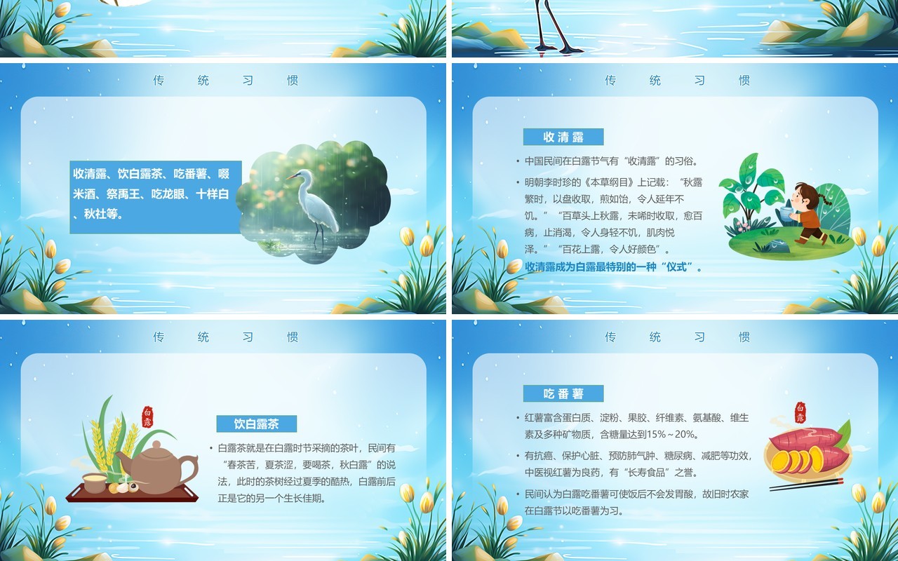 蓝色清新梦幻风传统节气白露PPT模板