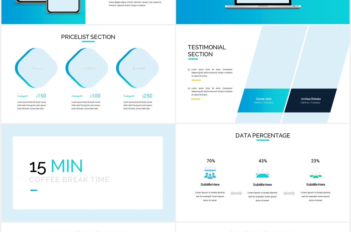 蓝色简约商务公司业务宣传介绍图片排版设计PPT模板Buzzient - Business Powerpoint Template