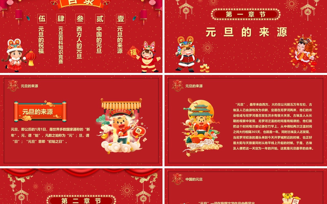 红色2022虎年喜迎元旦汇报PPT模板