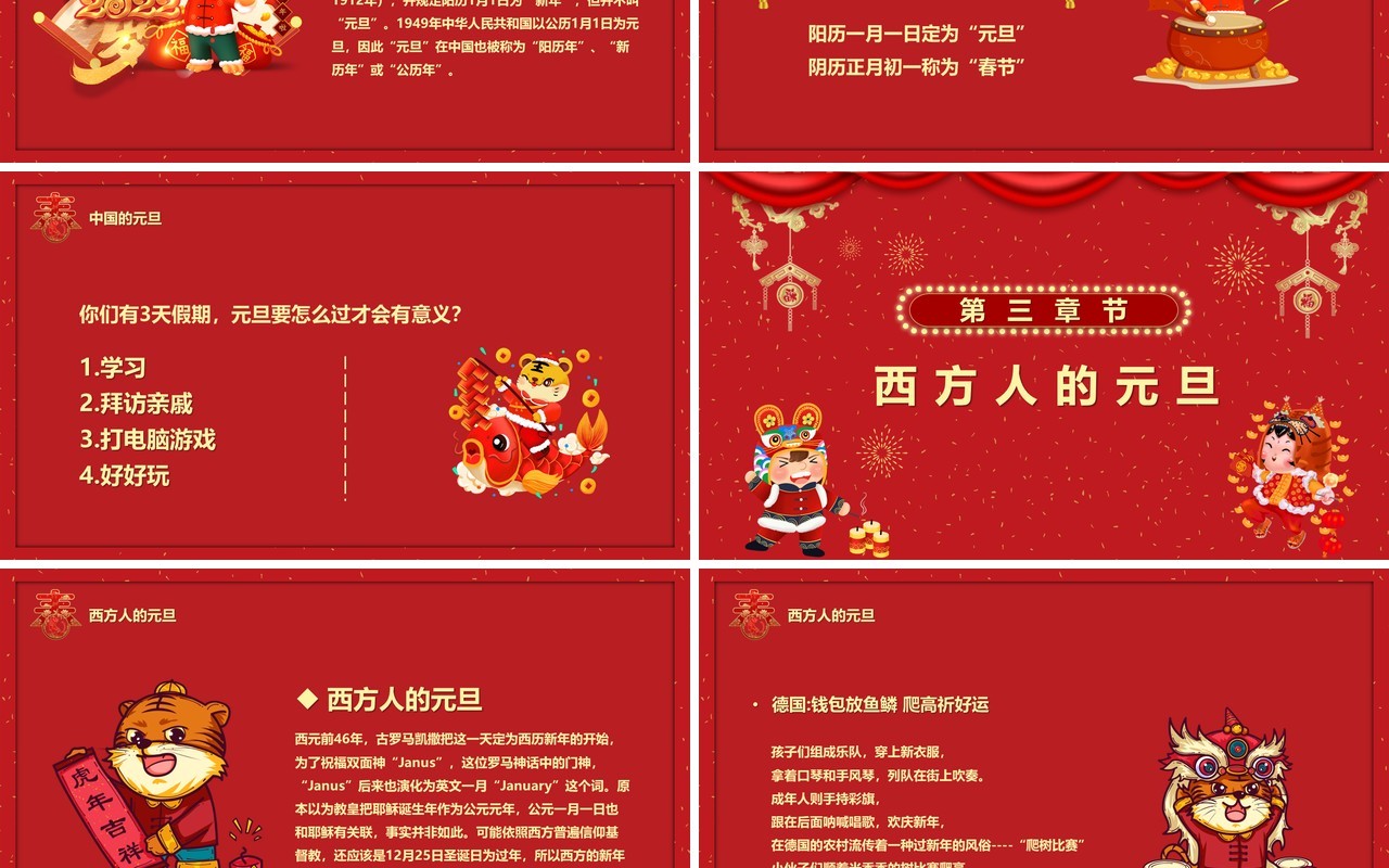 红色2022虎年喜迎元旦汇报PPT模板
