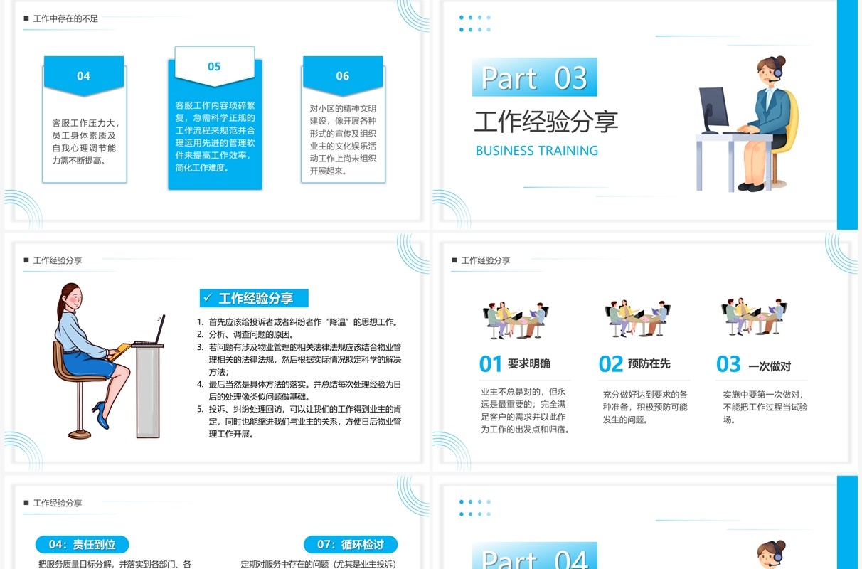 蓝色2023年物业客服年终总结PPT模板