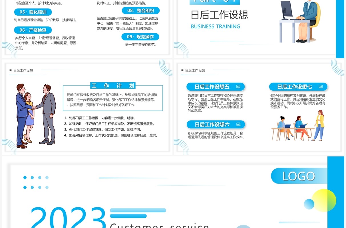 蓝色2023年物业客服年终总结PPT模板