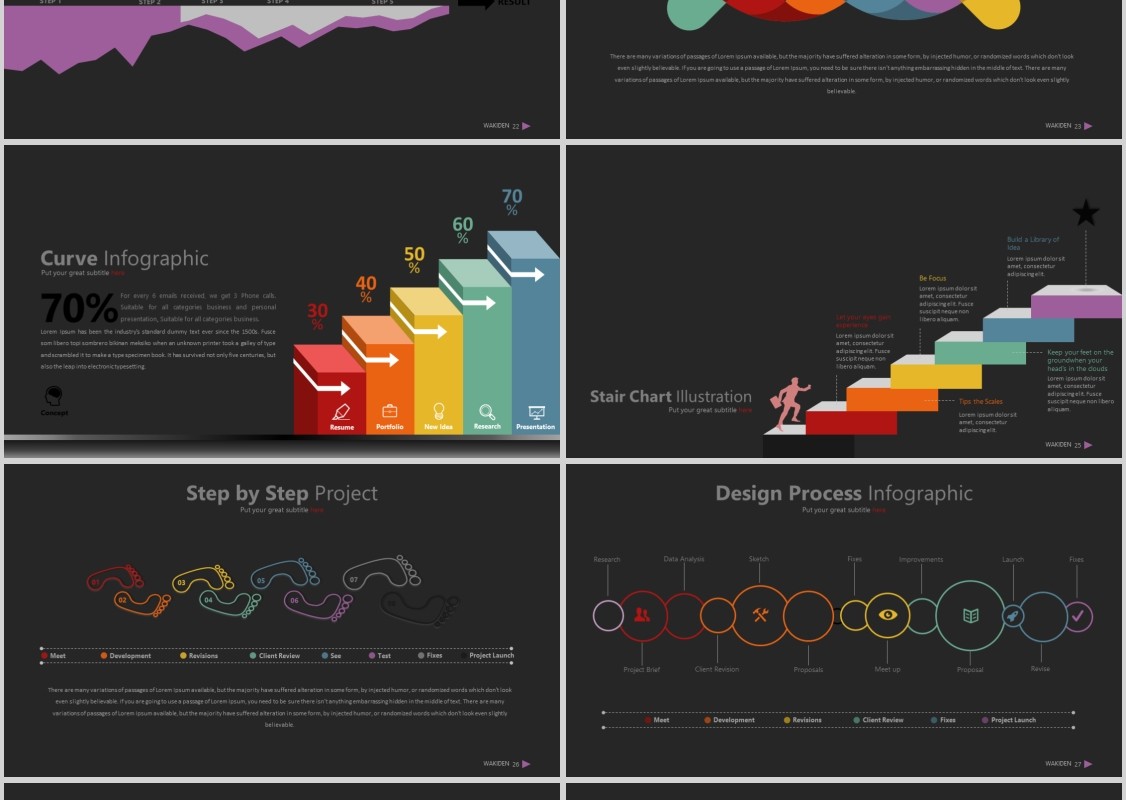 黑色商业计划书PPT信息图表可视化模板Wakiden - Powerpoint Template