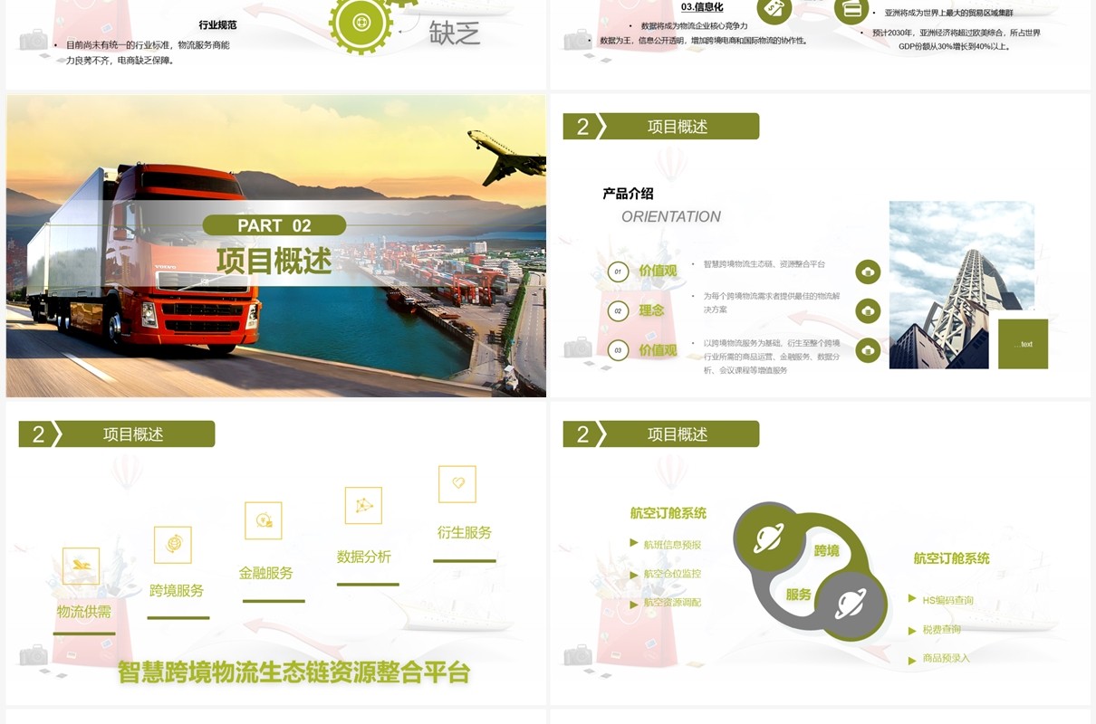 绿色简约风跨境电商物流方案PPT模板