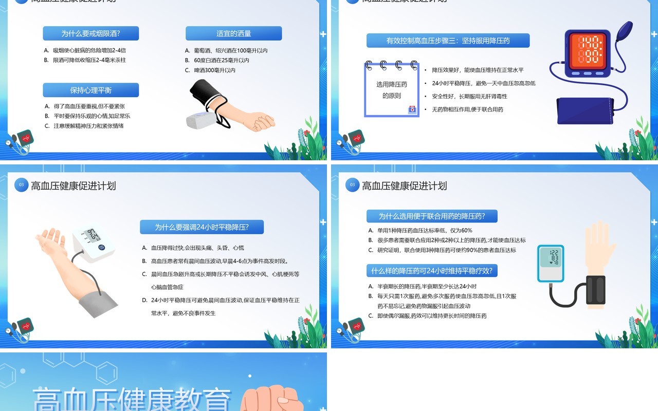 蓝色卡通风高血压健康教育PPT模板