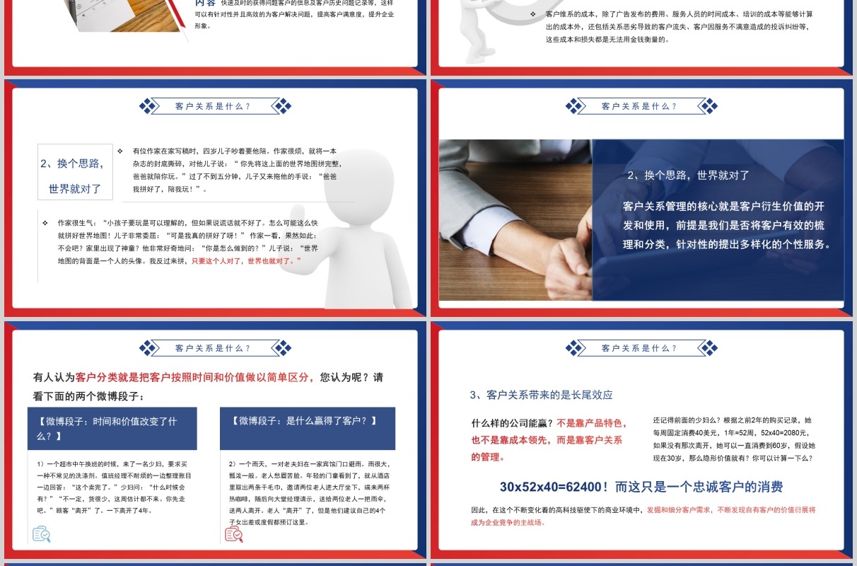 时尚红蓝搭配商务市场培训客户关系管理PPT模板