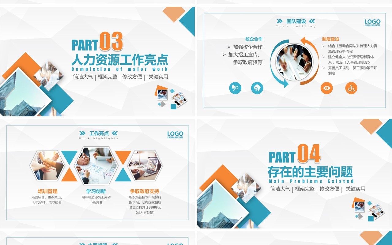 简约人力资源部工作总结报告PPT模板