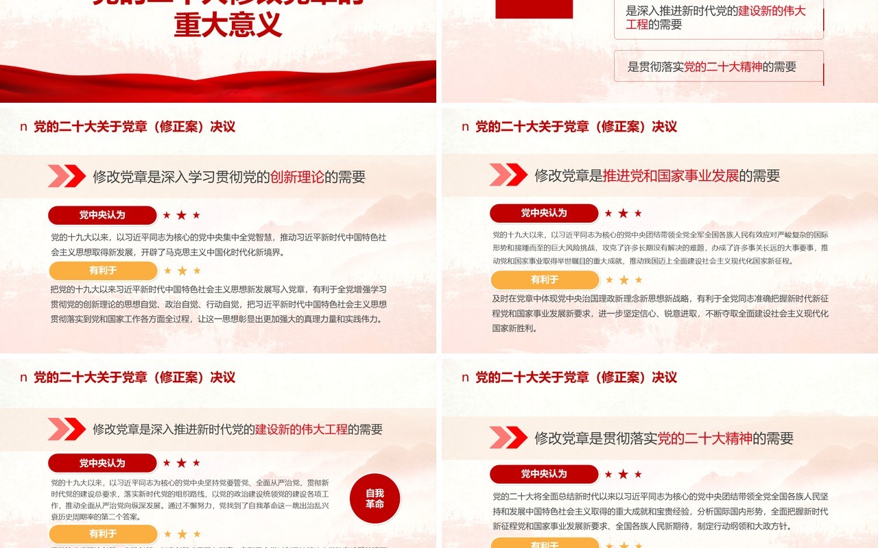 红色二十大党章的30个重要修改专题党课PPT模板