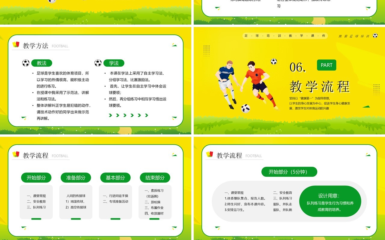 黄色卡通风足球说课知识培训PPT模板