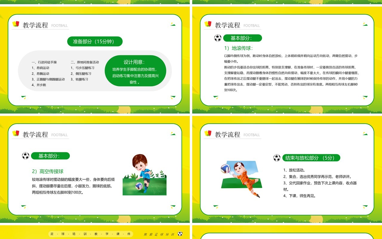 黄色卡通风足球说课知识培训PPT模板